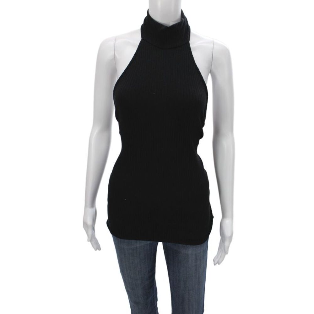 Reformation Womens Camisole Tunic Black Mock Neck Tie Back Size S